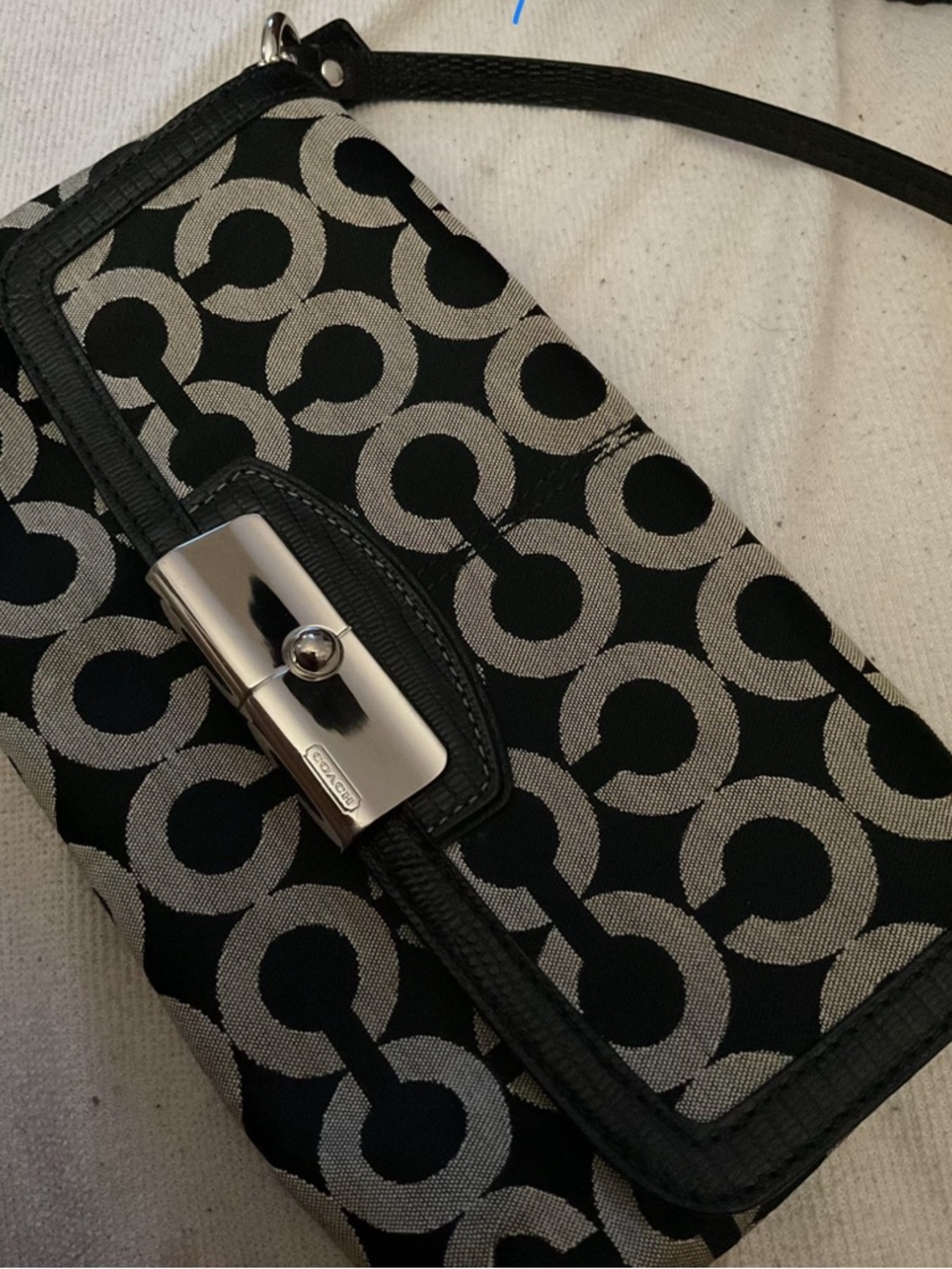 Coach Black and Gray Signature Clutch with Silver-Tone Turnlock